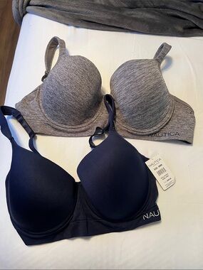 Nautica Seamless T-Shirt Bras in Navy and Heather Gray